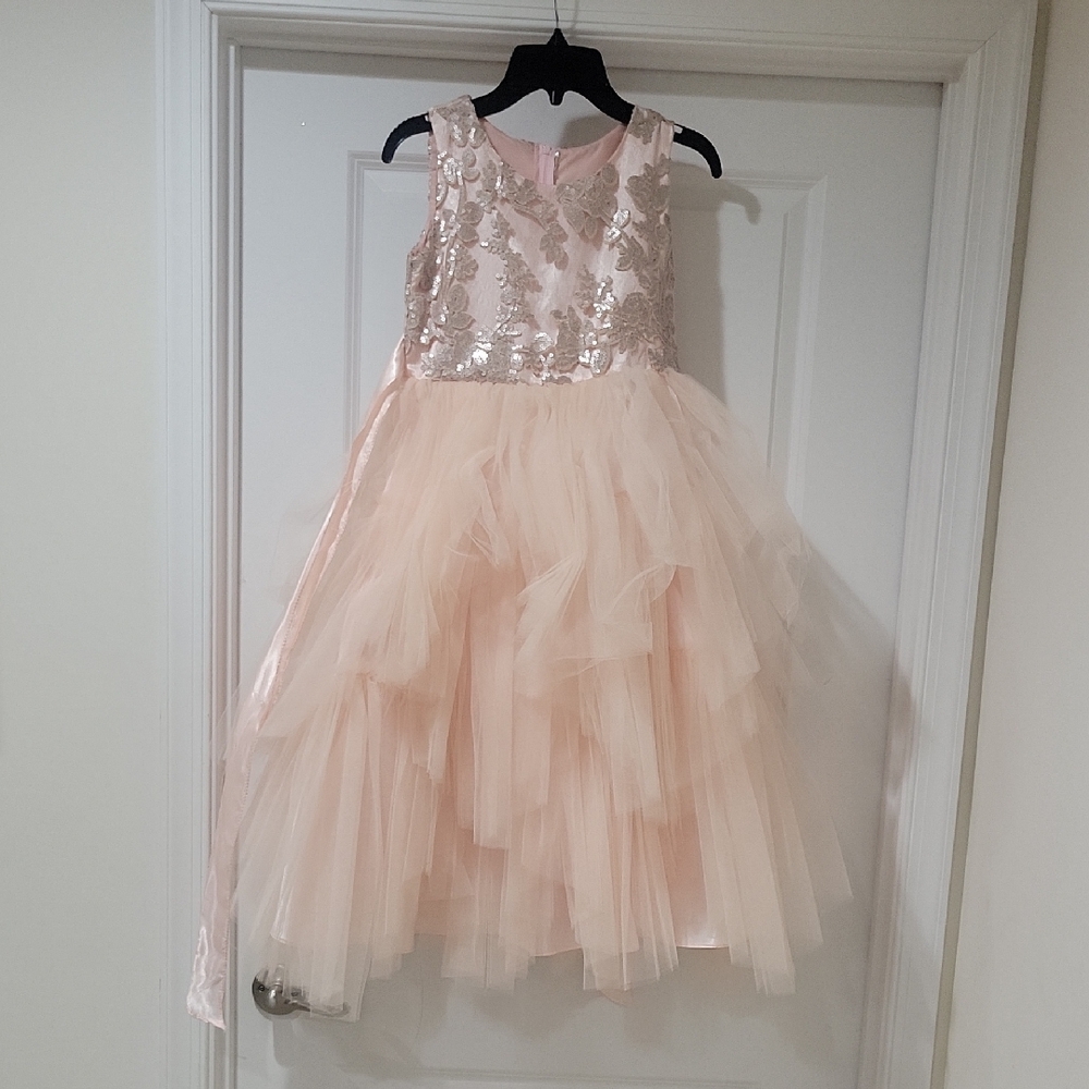 Petite Adele Pink and Rose Gold Sequin Tulle Dress